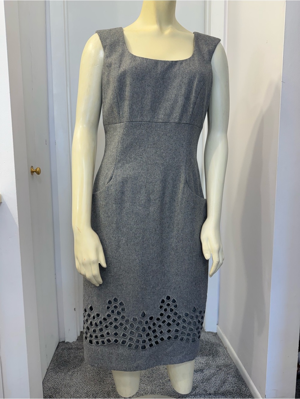 Context Gray Sleeveless Midi Dress with Cutout Hem Detail
